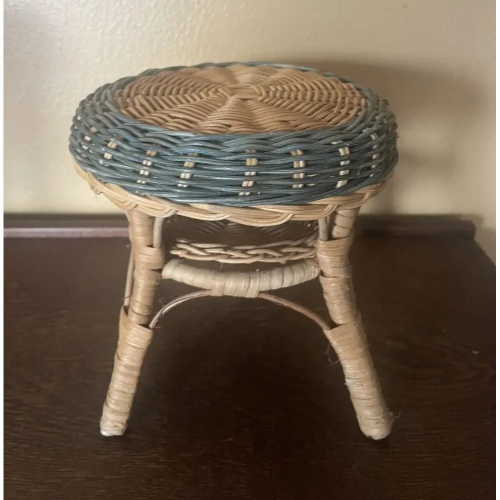 Vtg Beige Rattan Wicker Doll Rocker Cottage Style American‎ Girl Size Boho Decor